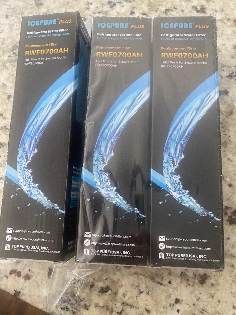 3 brand new icepure plus refrigerator water filters RWF0700AH